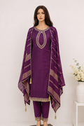 Roman Silk | Heavy Embroidery | Beautiful Neck Work | ReadyMade - Dark Purple