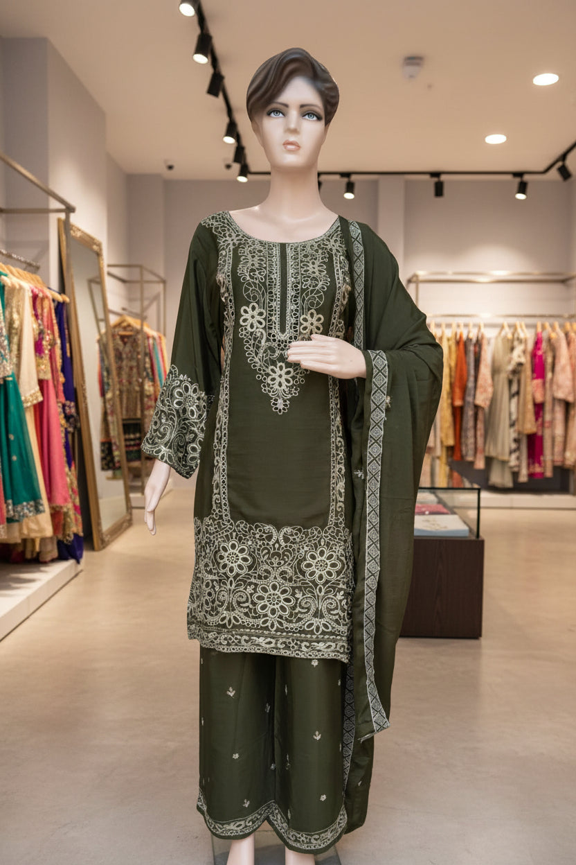 ReadyMade Dress | Heavy Embroider Chinnon with Flared Plazo